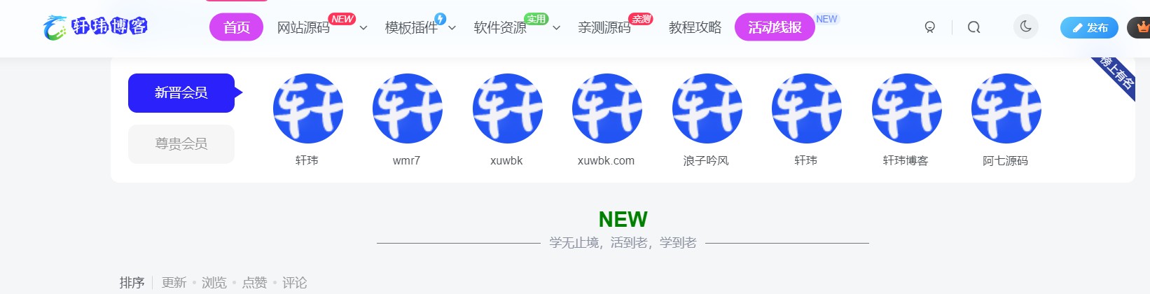 子比主题-新注册用户和会员用户展示小工具和代码-轩玮博客